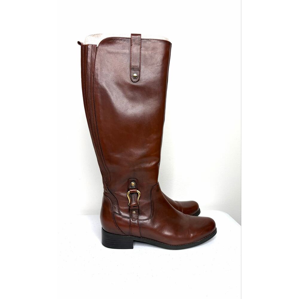Blondo Venise Waterproof Riding Boots Sz 8 Butterscotch Brown Gold Buckle Preppy